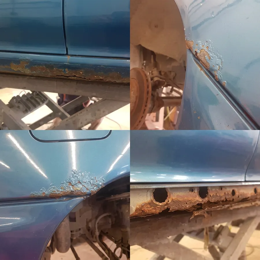 Blue sedan door fender damage carlisle pa at Heritage Collision & Auto Body in Carlisle, PA